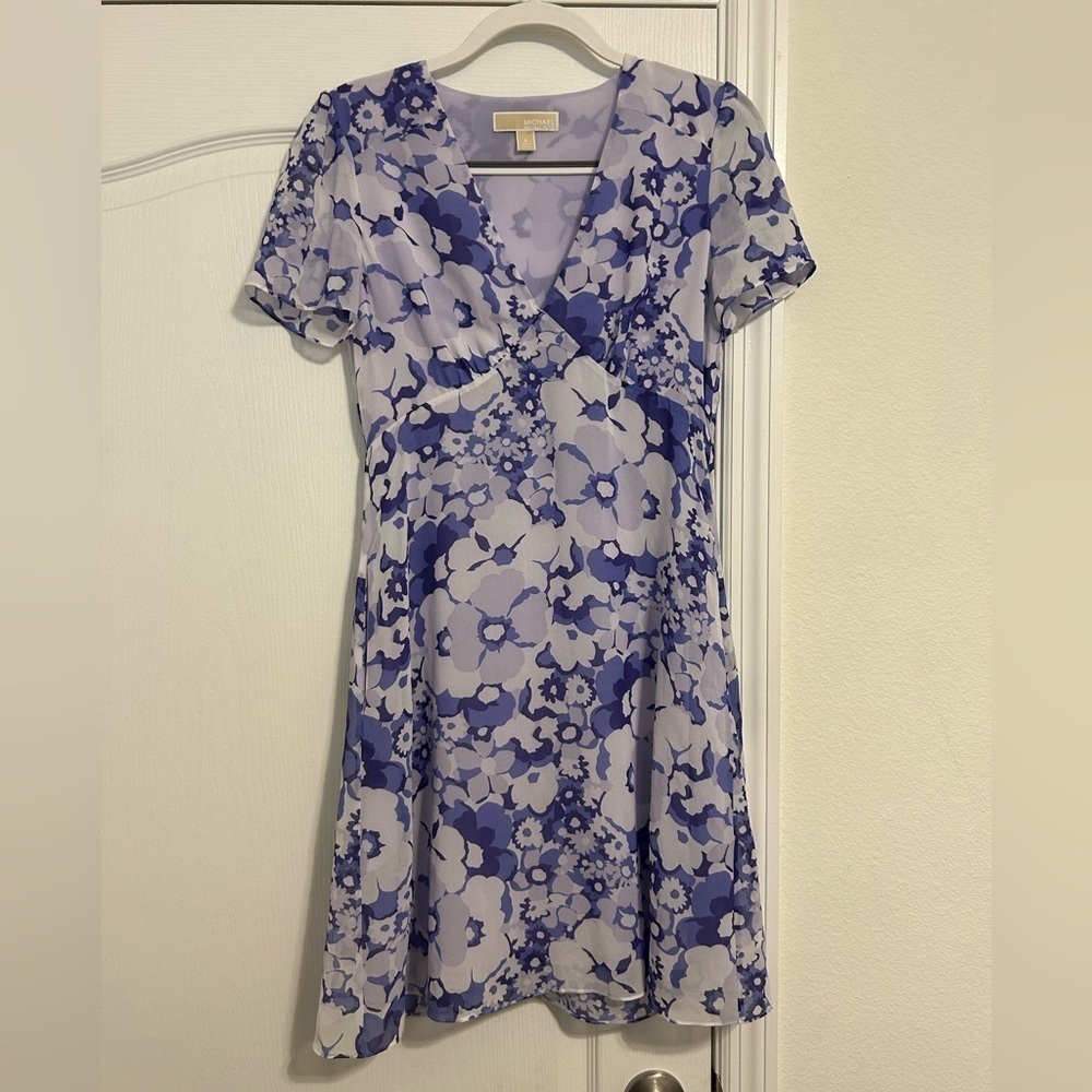Michael Kors V-neck Purple Floral Lined Pockets Dress Size 6